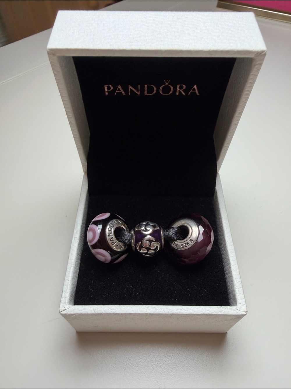 Pandora Purple Murano Glass & Sterling Silver Charm Trio - Retired Set of 3 - Picture 2 of 6